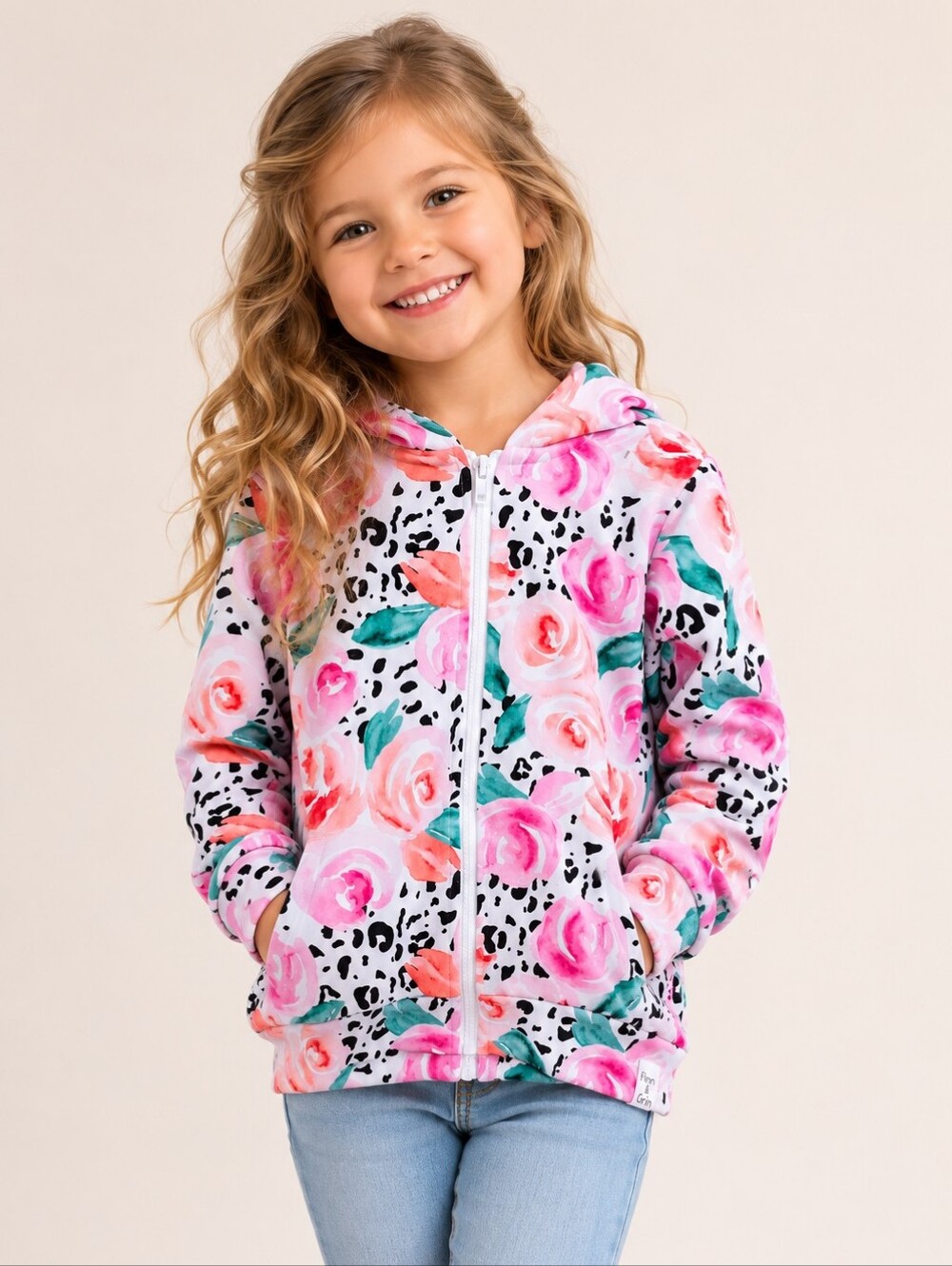 Small Shop Handmade Girls Floral Zip Hoodie Leopard Print 4T 5T